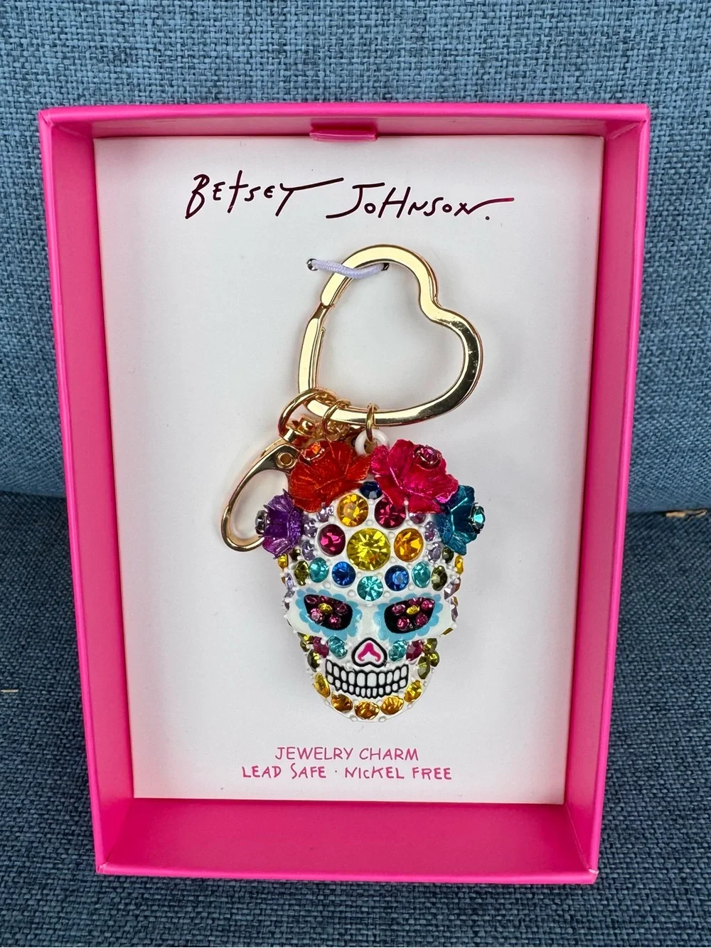 Betsey Johnson Day of the Dead Jeweled Sugar Skull Keychain Bag Charm